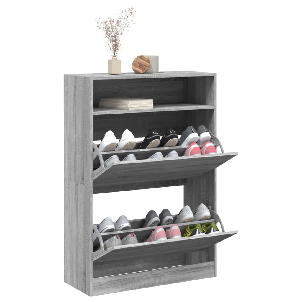 vidaXL Shoe Cabinet with 2 Flip-Drawers Grey Sonoma 80x34x116 cm