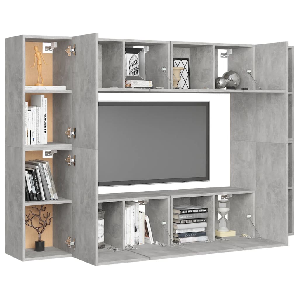 vidaXL 8 Piece TV Cabinet Set Concrete Grey Engineered Wood