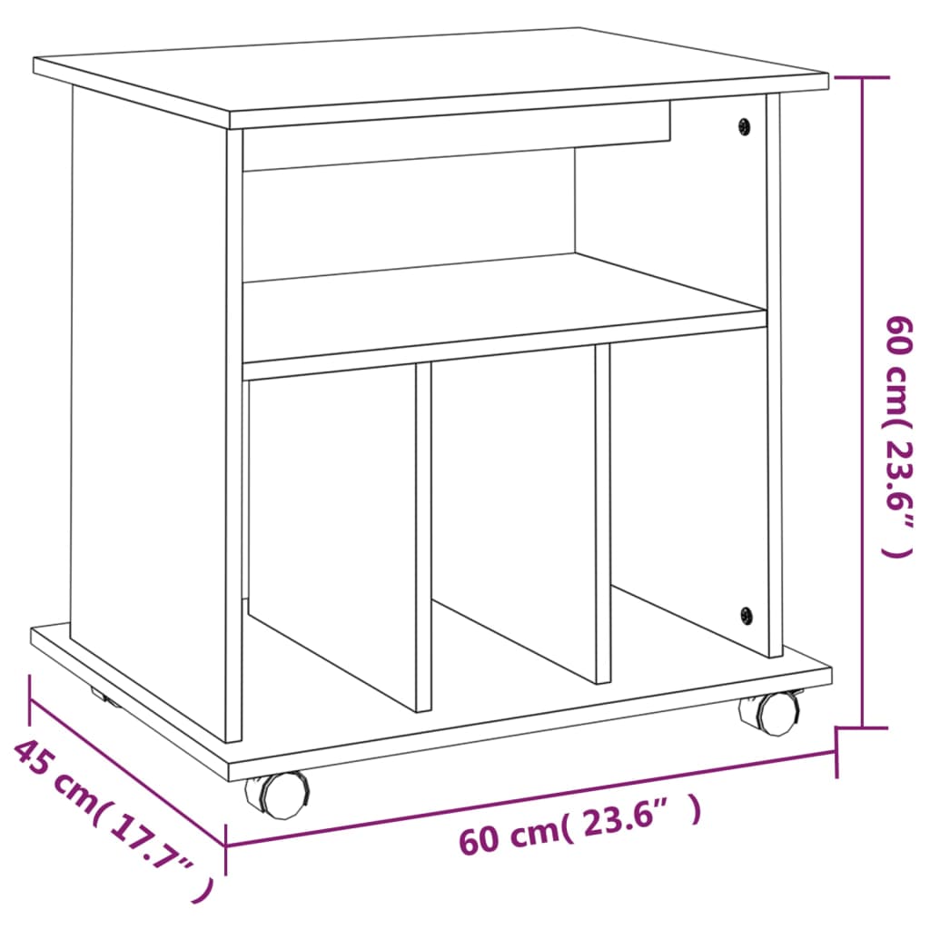 vidaXL Rolling Cabinet Smoked Oak 60x45x60 cm Engineered Wood