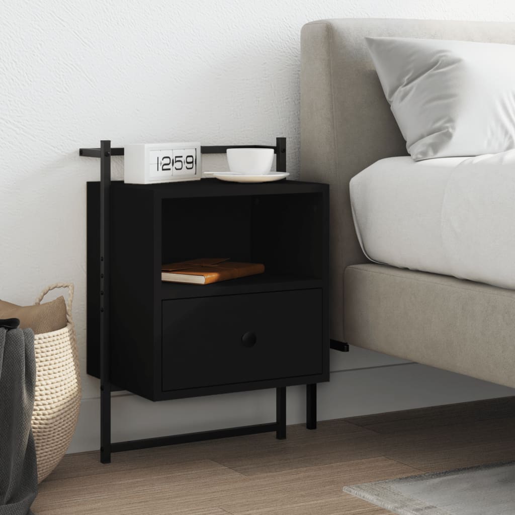 vidaXL Bedside Cabinet Wall-mounted Black 40x30x61 cm Engineered Wood