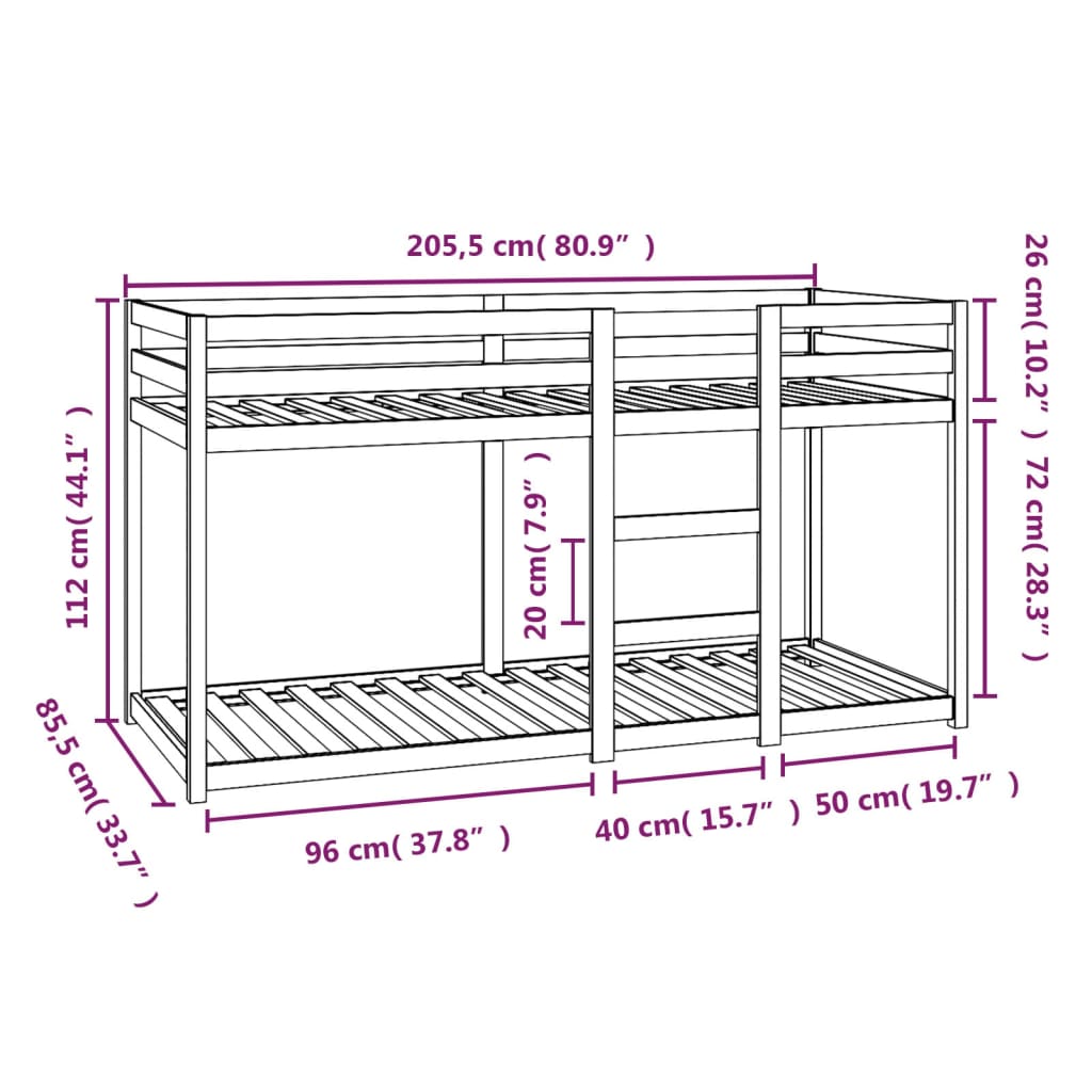 vidaXL Bunk Bed without Mattress White 80x200 cm Solid Wood Pine