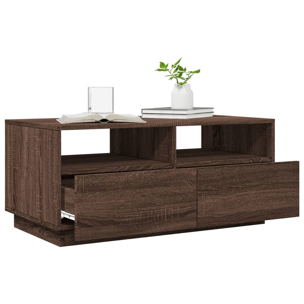 vidaXL Coffee Table with LED Lights Brown Oak 90x49x40 cm