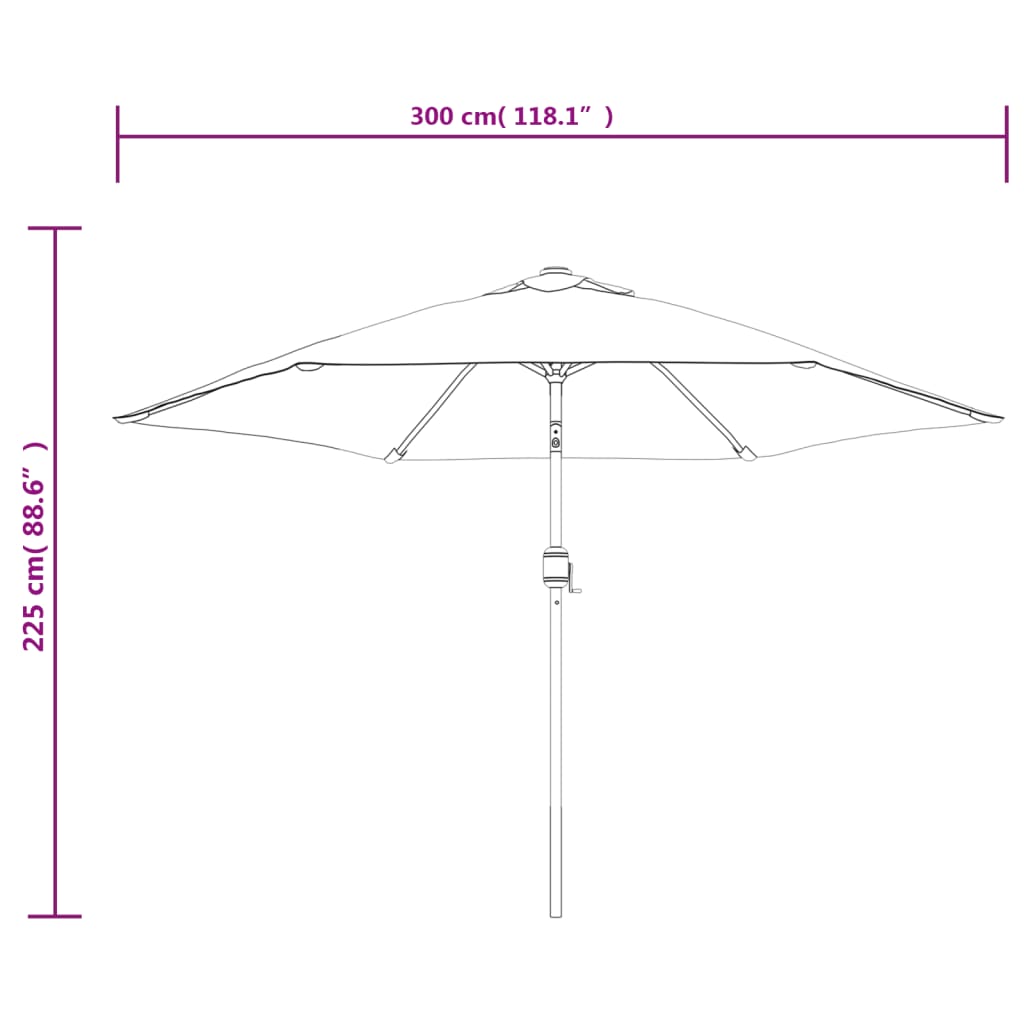 vidaXL Garden Parasol with LED Lights and Steel Pole 300 cm Azure