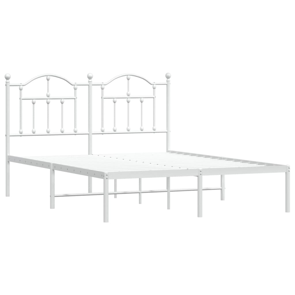 vidaXL Metal Bed Frame without Mattress with Headboard White 140x190 cm