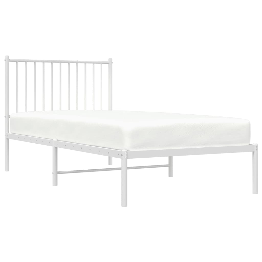 vidaXL Metal Bed Frame without Mattress with Headboard White 90x190 cm Single