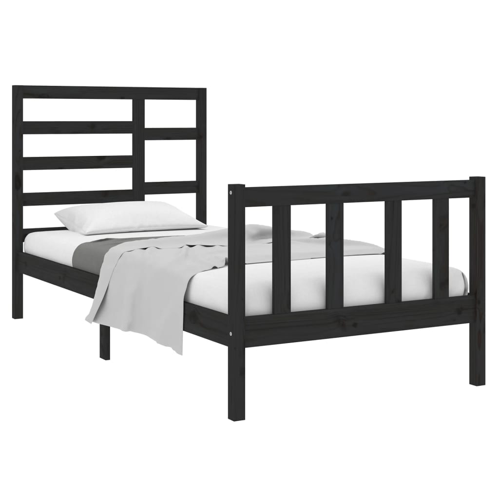 vidaXL Bed Frame without Mattress Black Solid Wood 90x190 cm Single