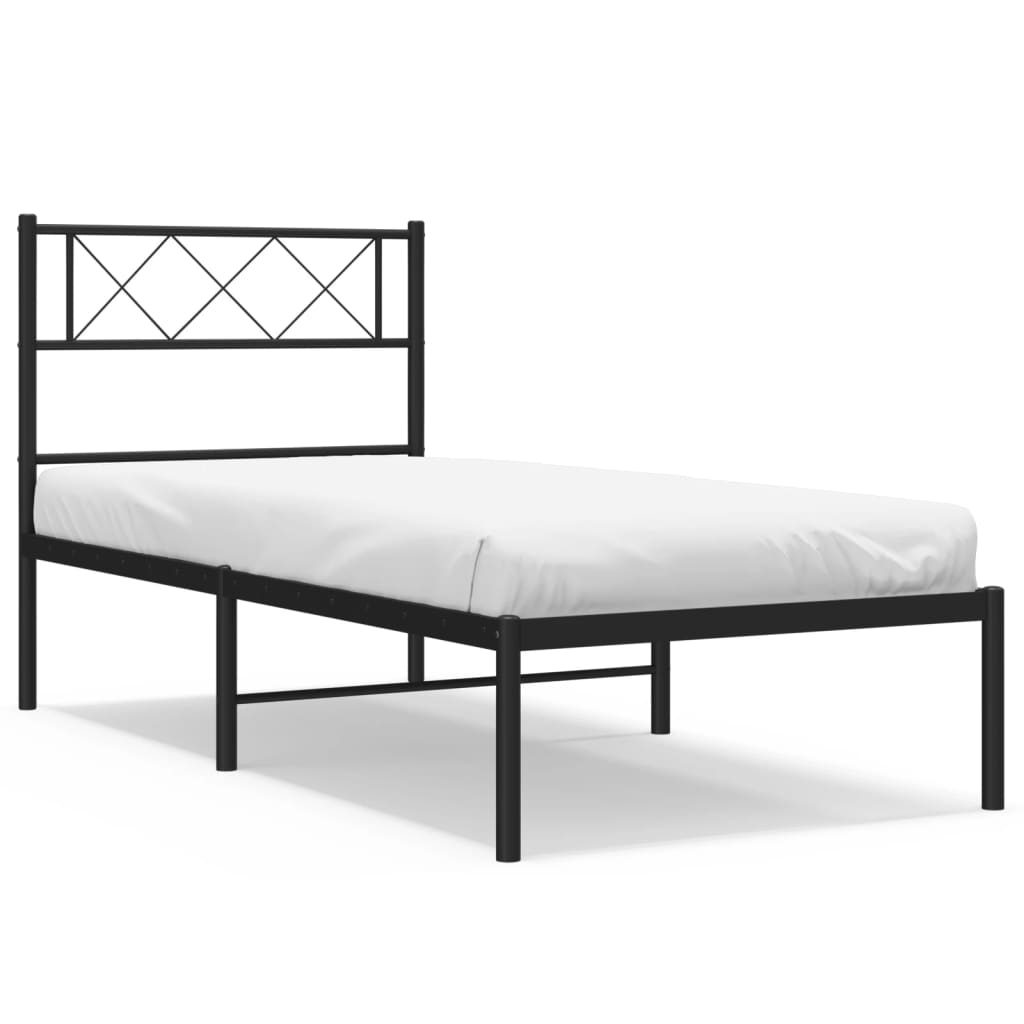 vidaXL Metal Bed Frame without Mattress with Headboard Black 100x190 cm