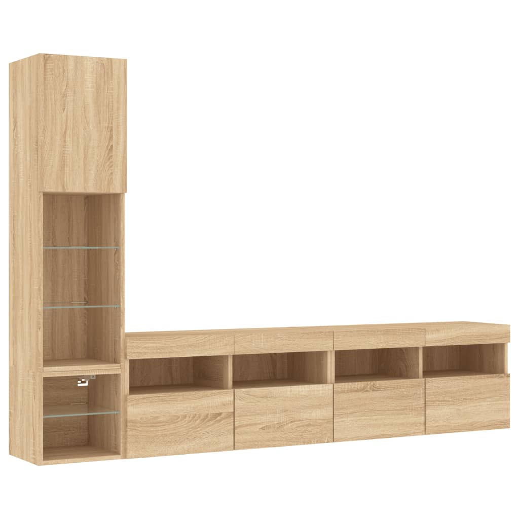 vidaXL 4 Piece TV Wall Units with LED Sonoma Oak Engineered Wood