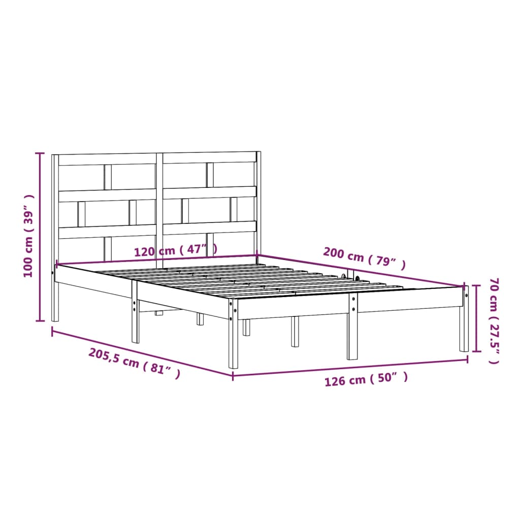 vidaXL Bed Frame without Mattress Black Solid Wood 120x200 cm (810016+814188)