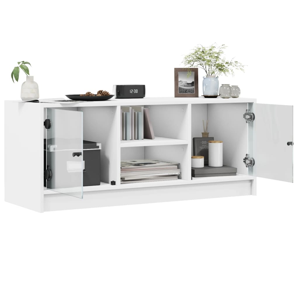 vidaXL TV Cabinet with Glass Doors White 102x37x42 cm