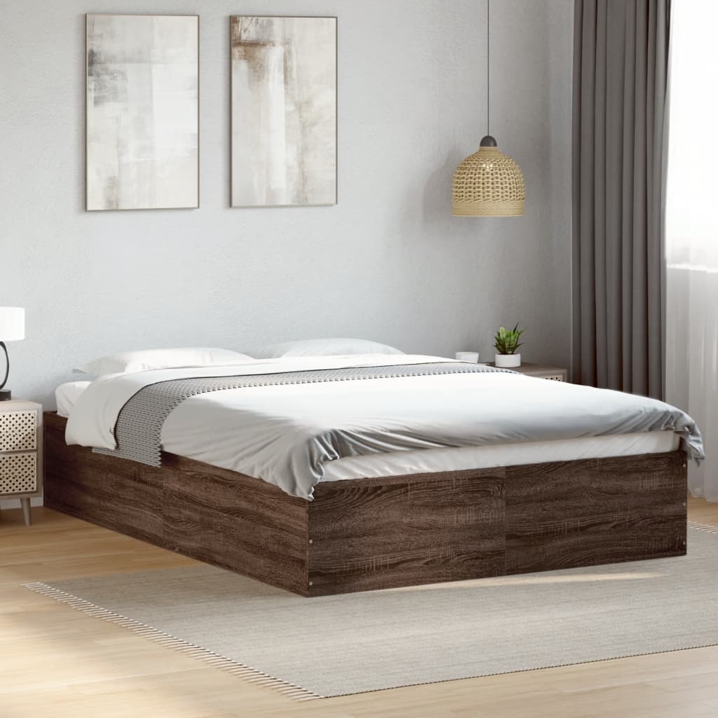 vidaXL Bed Frame without Mattress Brown Oak 135x190 cm Double