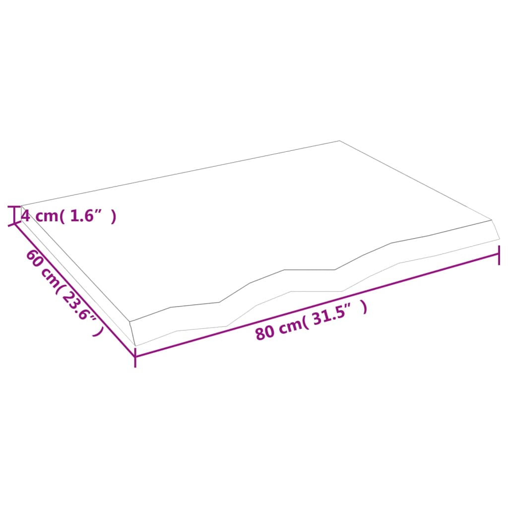 vidaXL Table Top 80x60x(2-4) cm Untreated Solid Wood Oak