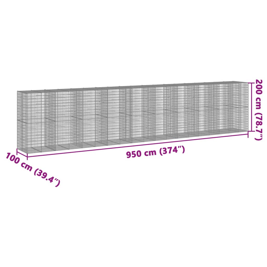 vidaXL Gabion Basket with Cover 950x100x200 cm Galvanised Iron