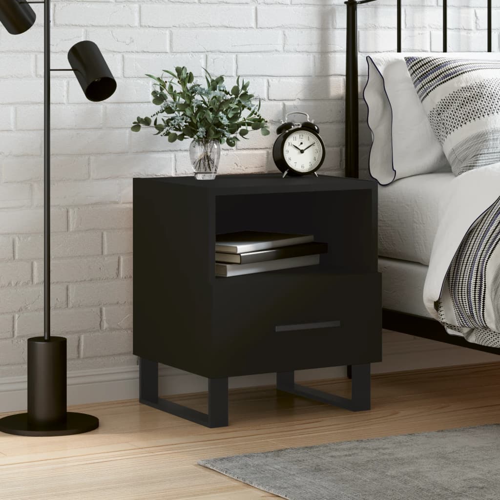 vidaXL Bedside Cabinet Black 40x35x47.5 cm Engineered Wood