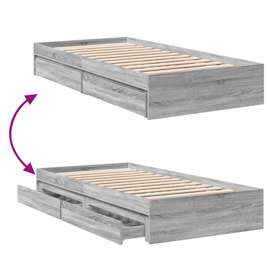 vidaXL Bed Frame with Drawers without Mattress Grey Sonoma 100x200 cm