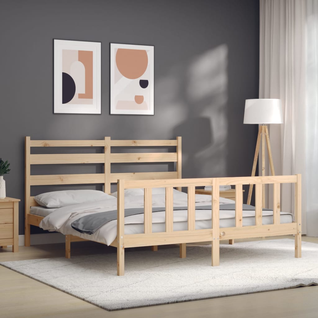 vidaXL Bed Frame without Mattress King Size Solid Wood Pine