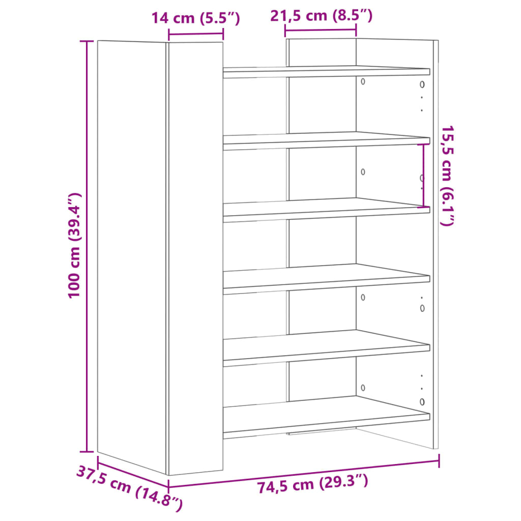 vidaXL Shoe Cabinet Sonoma Oak 74.5x37.5x100 cm Engineered Wood