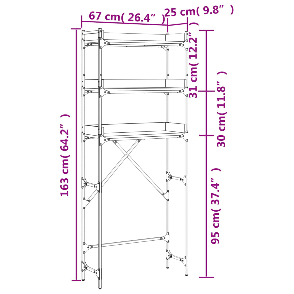 vidaXL Washing Machine Shelf Black 67x25x163 cm Engineered Wood