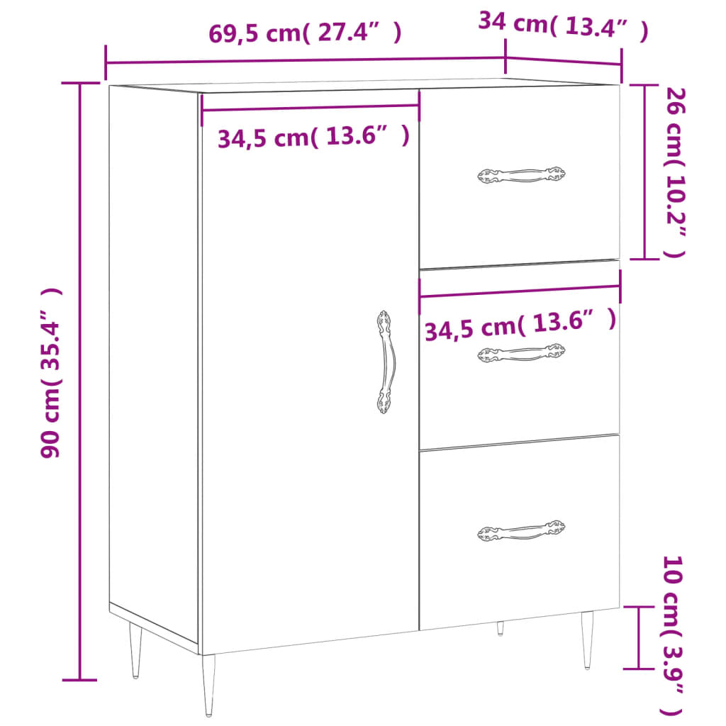 vidaXL Sideboard White 69.5x34x90 cm Engineered Wood