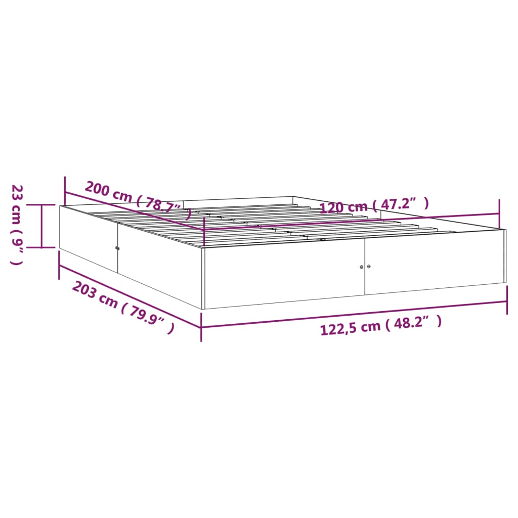 vidaXL Bed Frame without Mattress White Solid Wood 120x200 cm