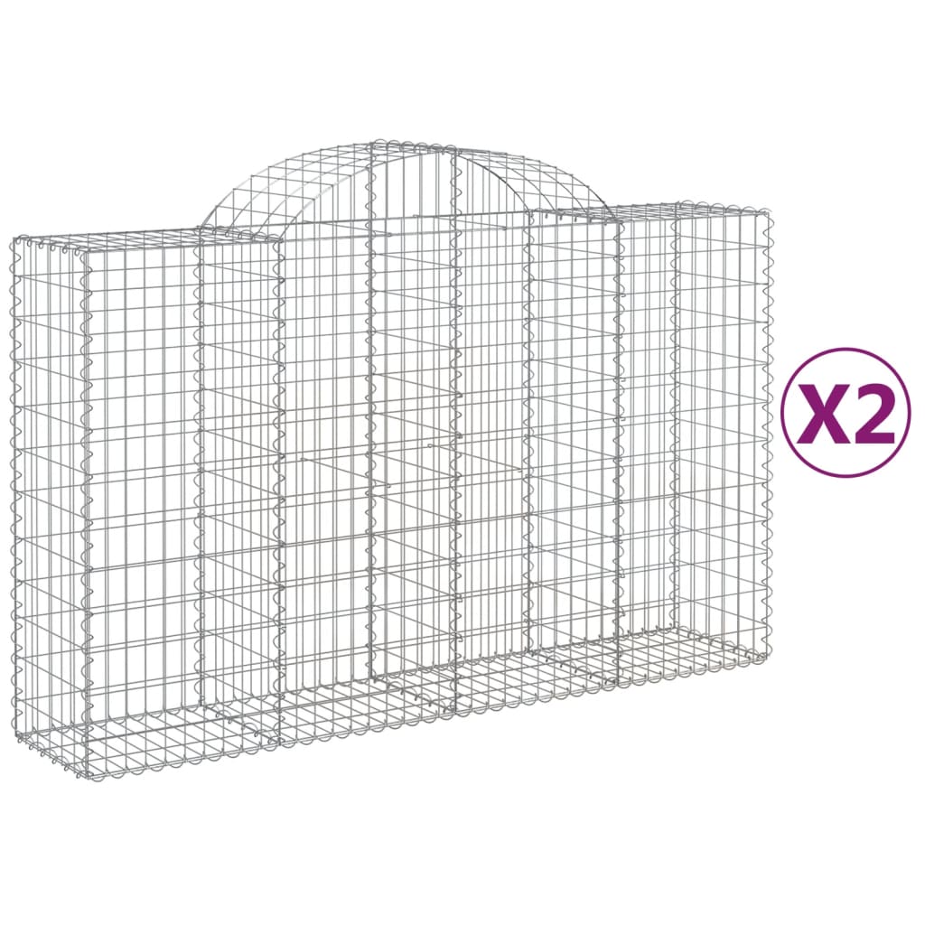 vidaXL Arched Gabion Baskets 2 pcs 200x50x120/140 cm Galvanised Iron