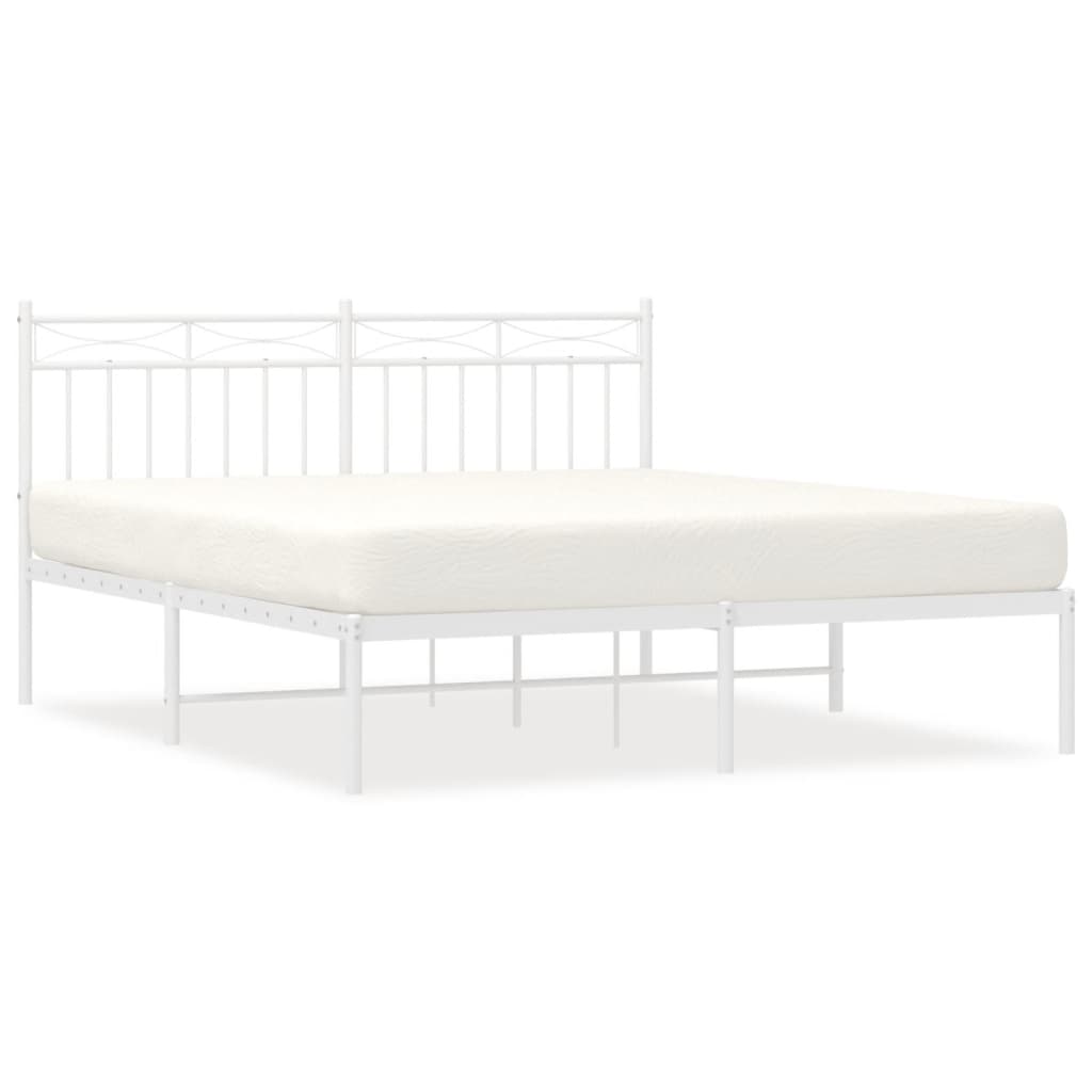 vidaXL Metal Bed Frame without Mattress with Headboard White 150x200 cm King Size