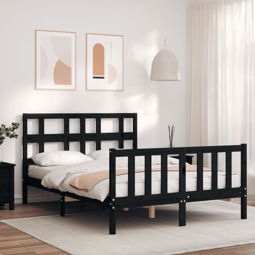 vidaXL Bed Frame without Mattress Black 140x190 cm Solid Wood Pine