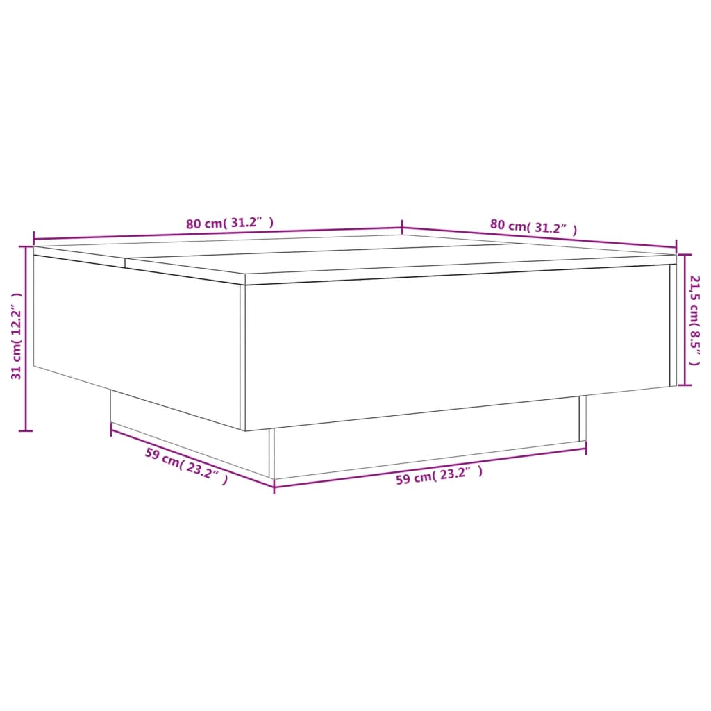 vidaXL Coffee Table with LED Lights Smoked Oak 80x80x31 cm