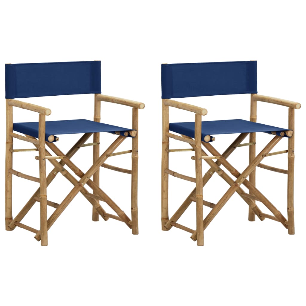 vidaXL Folding Director's Chairs 2 pcs Blue Bamboo and Fabric