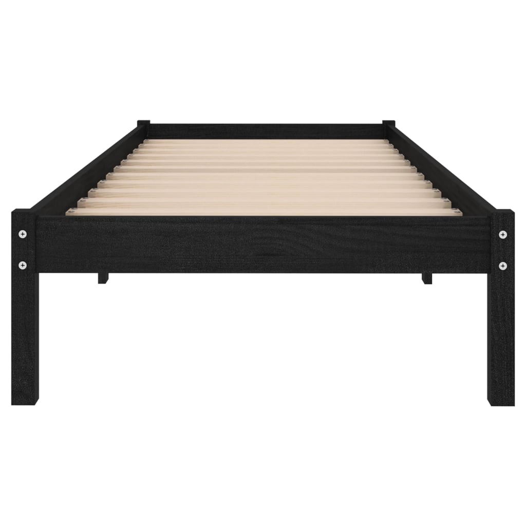 vidaXL Bed Frame without Mattress Black Solid Wood 90x200 cm