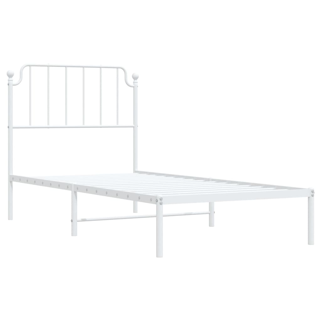 vidaXL Metal Bed Frame without Mattress with Headboard White 90x190 cm Single