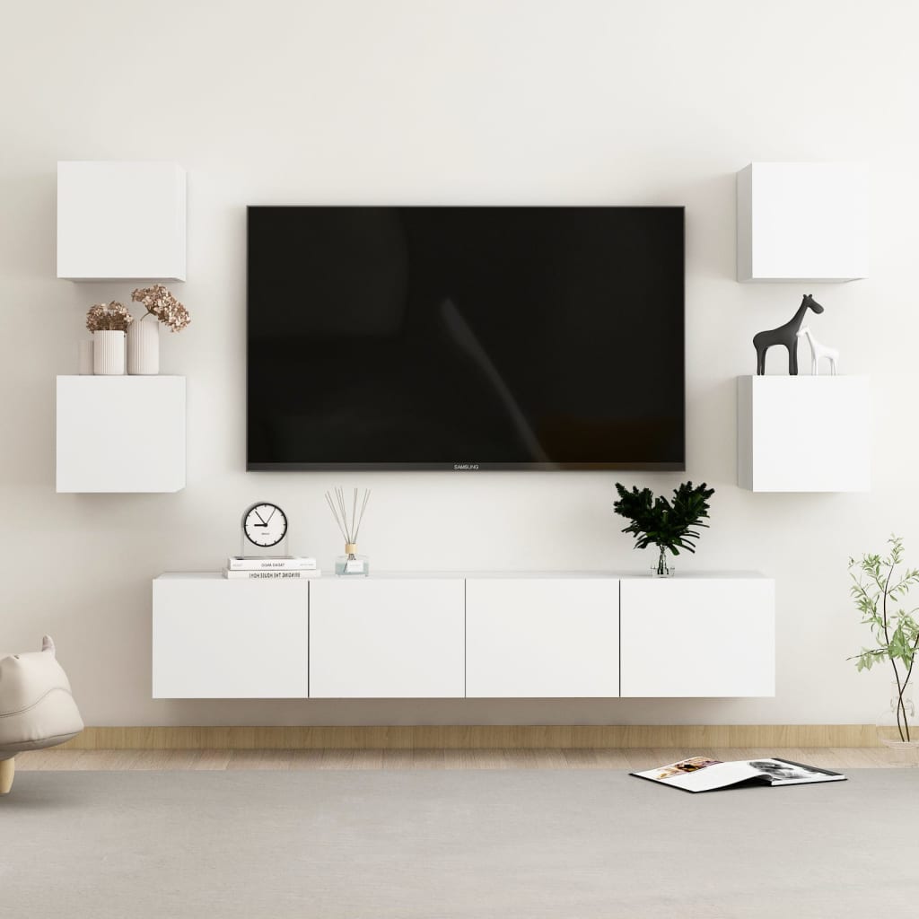 vidaXL 6 Piece TV Cabinet Set White Engineered Wood