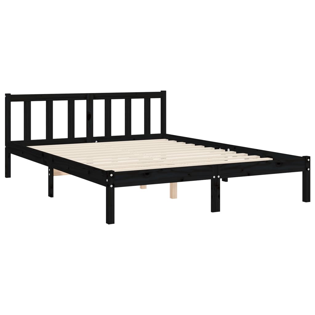 vidaXL Bed Frame without Mattress Black King Size Solid Wood Pine