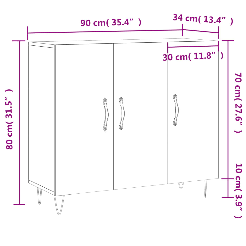 vidaXL Sideboard Grey Sonoma 90x34x80 cm Engineered Wood