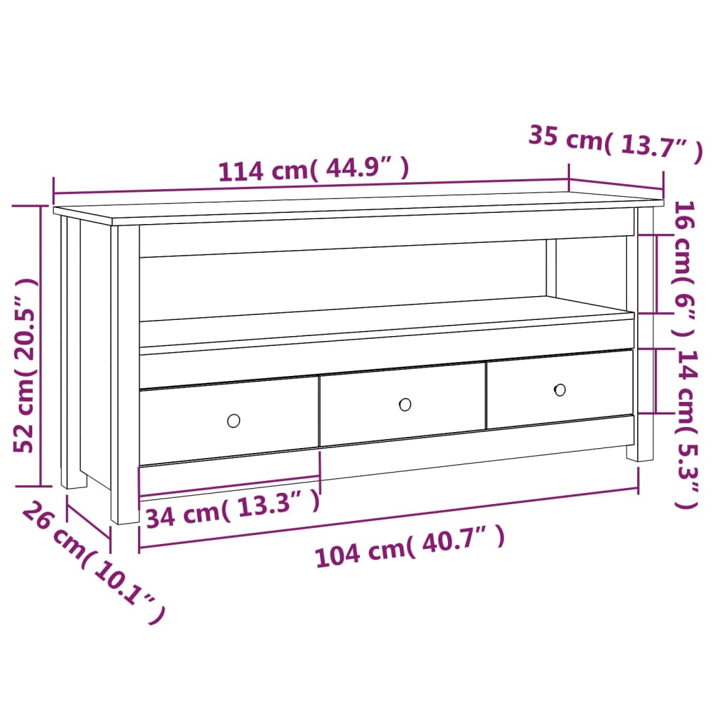 vidaXL TV Cabinet Grey 114x35x52 cm Solid Wood Pine