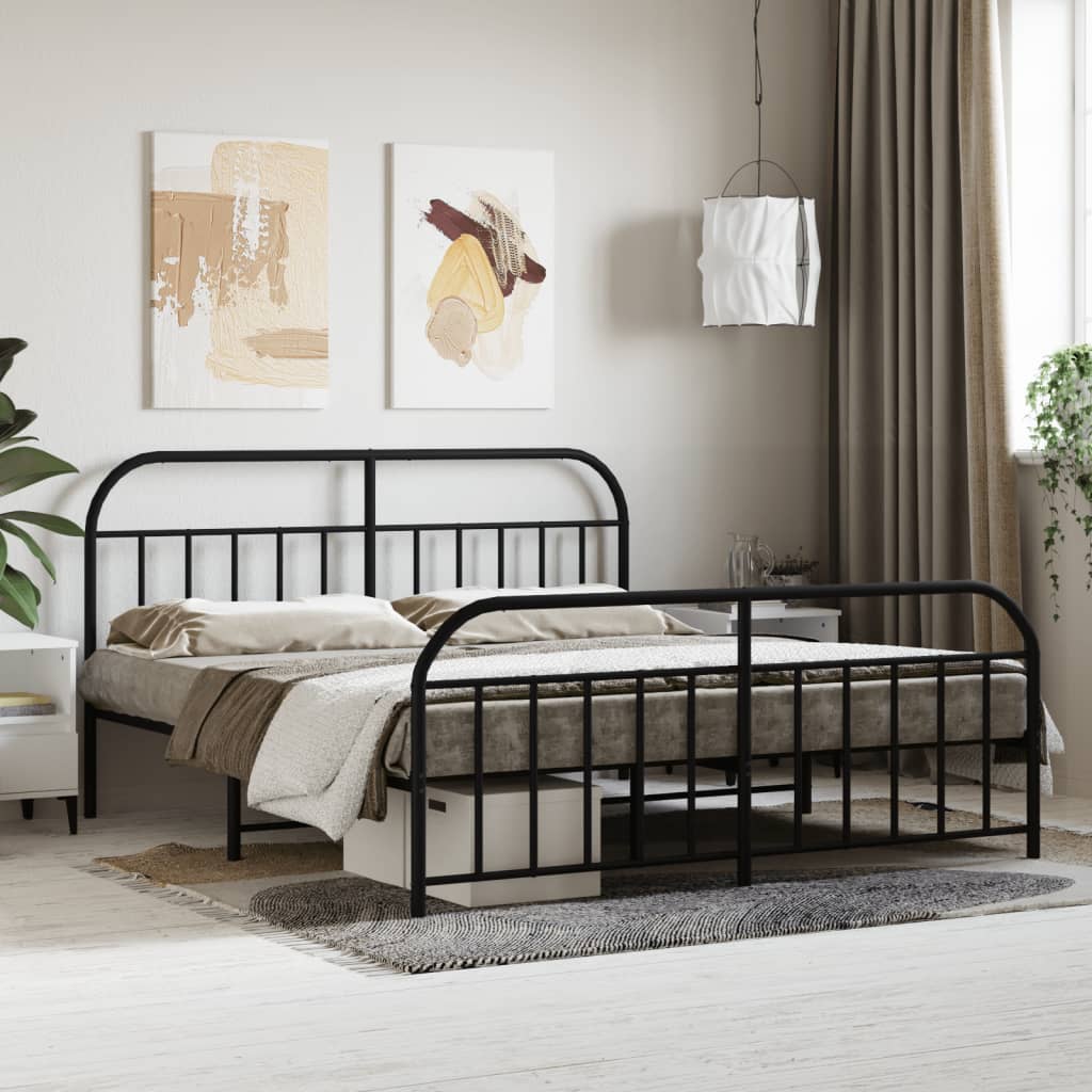 vidaXL Metal Bed Frame without Mattress with Footboard Black 183x213 cm