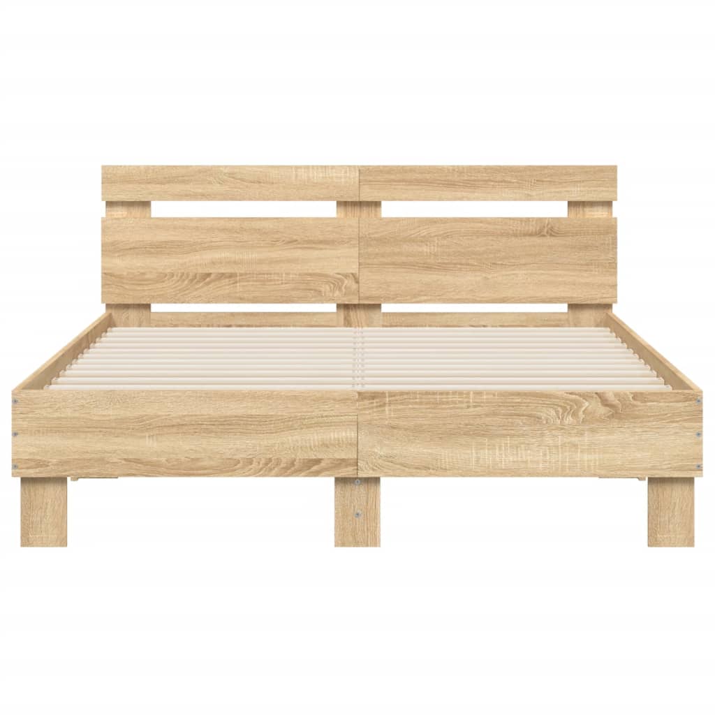 vidaXL Bed Frame with LED without Mattress Sonoma Oak 135x190 cm Double