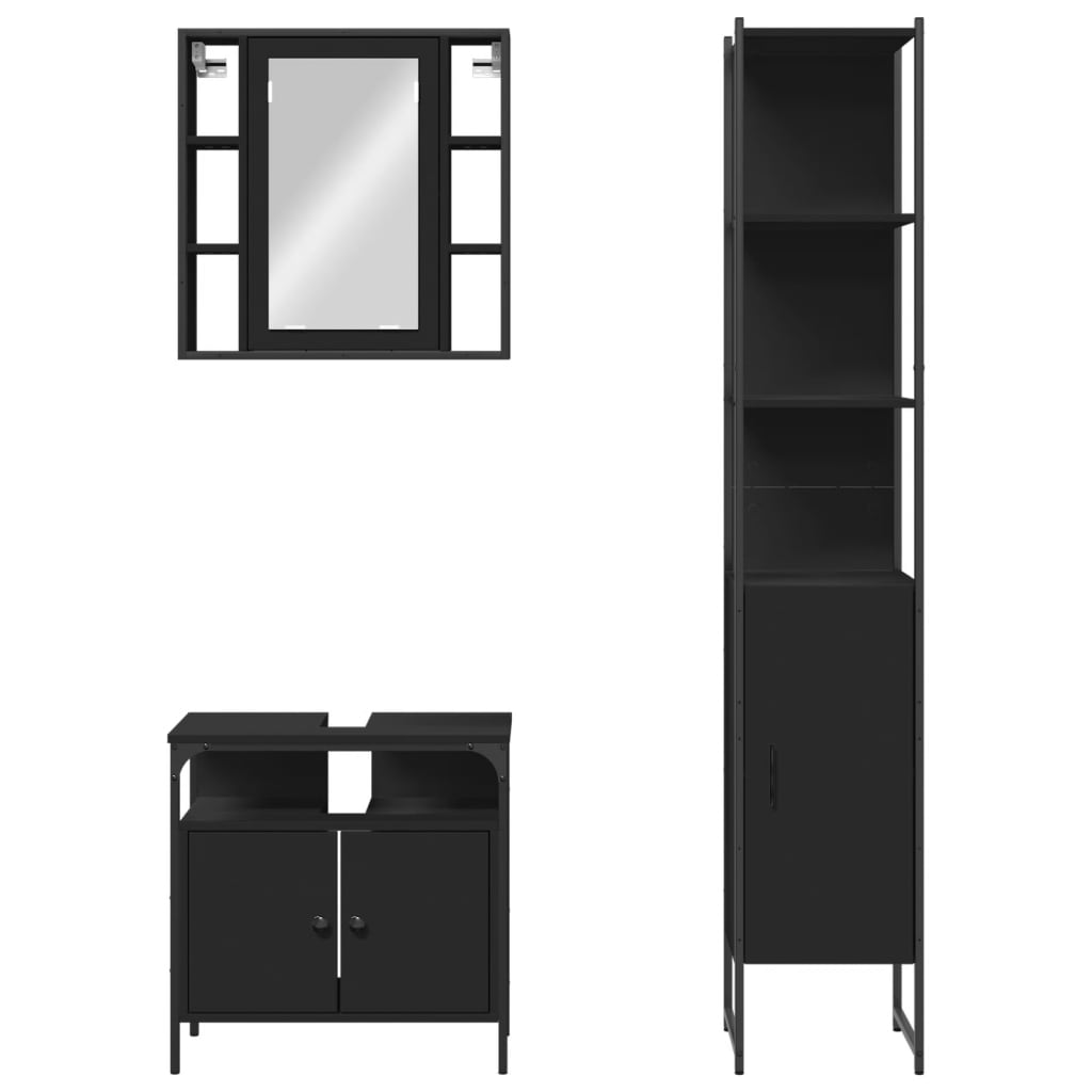 vidaXL 3 Piece Bathroom Cabinet Set Black Engineered Wood