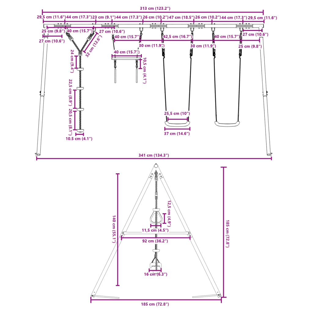 vidaXL Outdoor Swing Set with Swings. Trapeze. Disc Swing