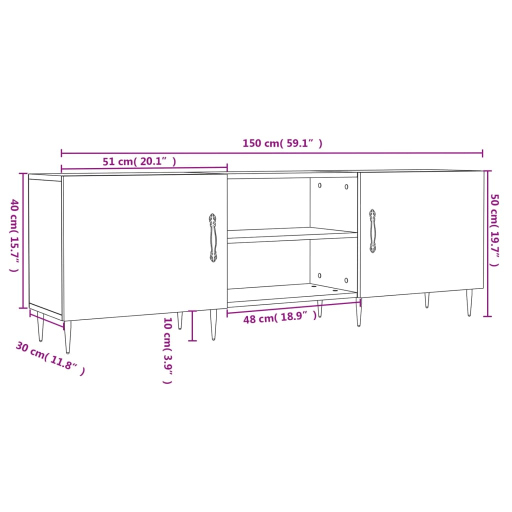 vidaXL TV Cabinet White 150x30x50 cm Engineered Wood