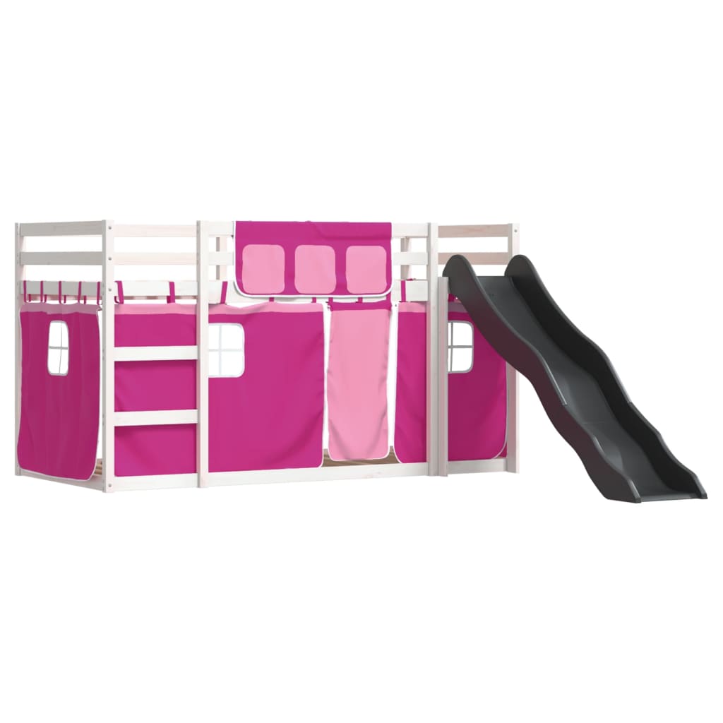 vidaXL Bunk Bed without Mattress with Slide and Curtains Pink 80x200 cm