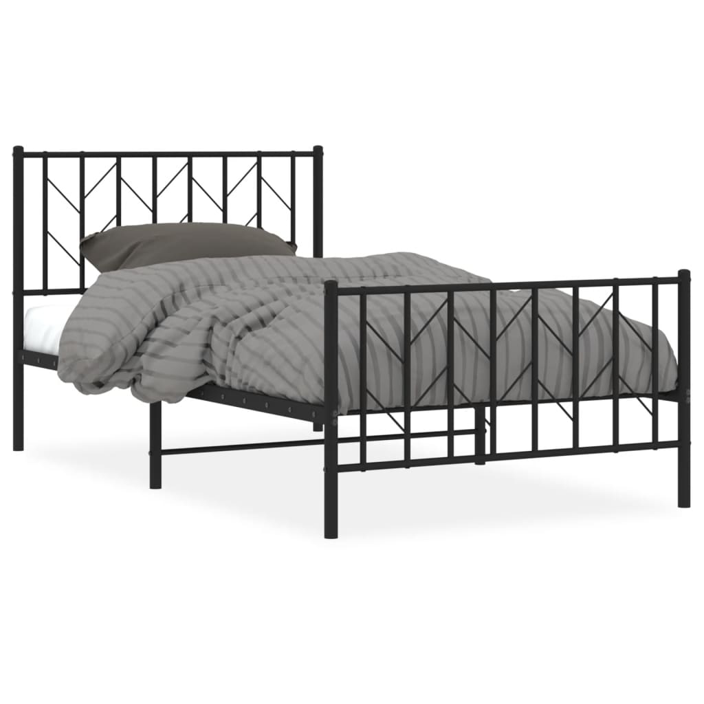 vidaXL Metal Bed Frame without Mattress with Footboard Black 100x200 cm