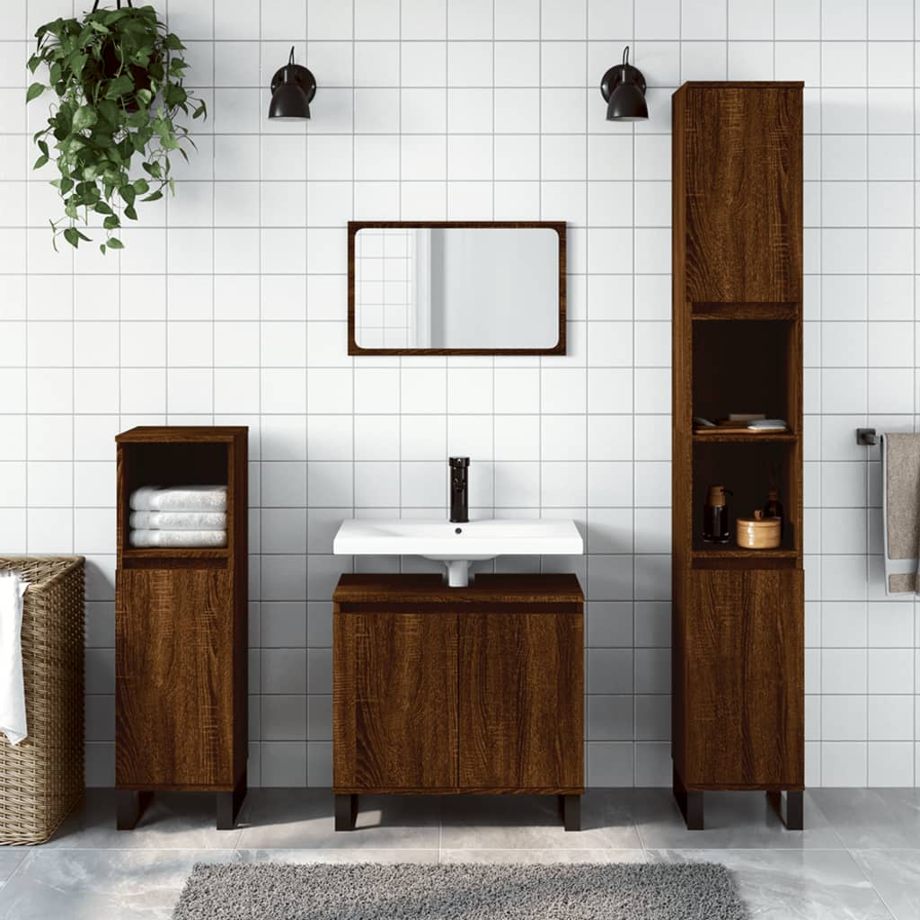 vidaXL 3 Piece Bathroom Furniture Set Brown Oak Engineered Wood