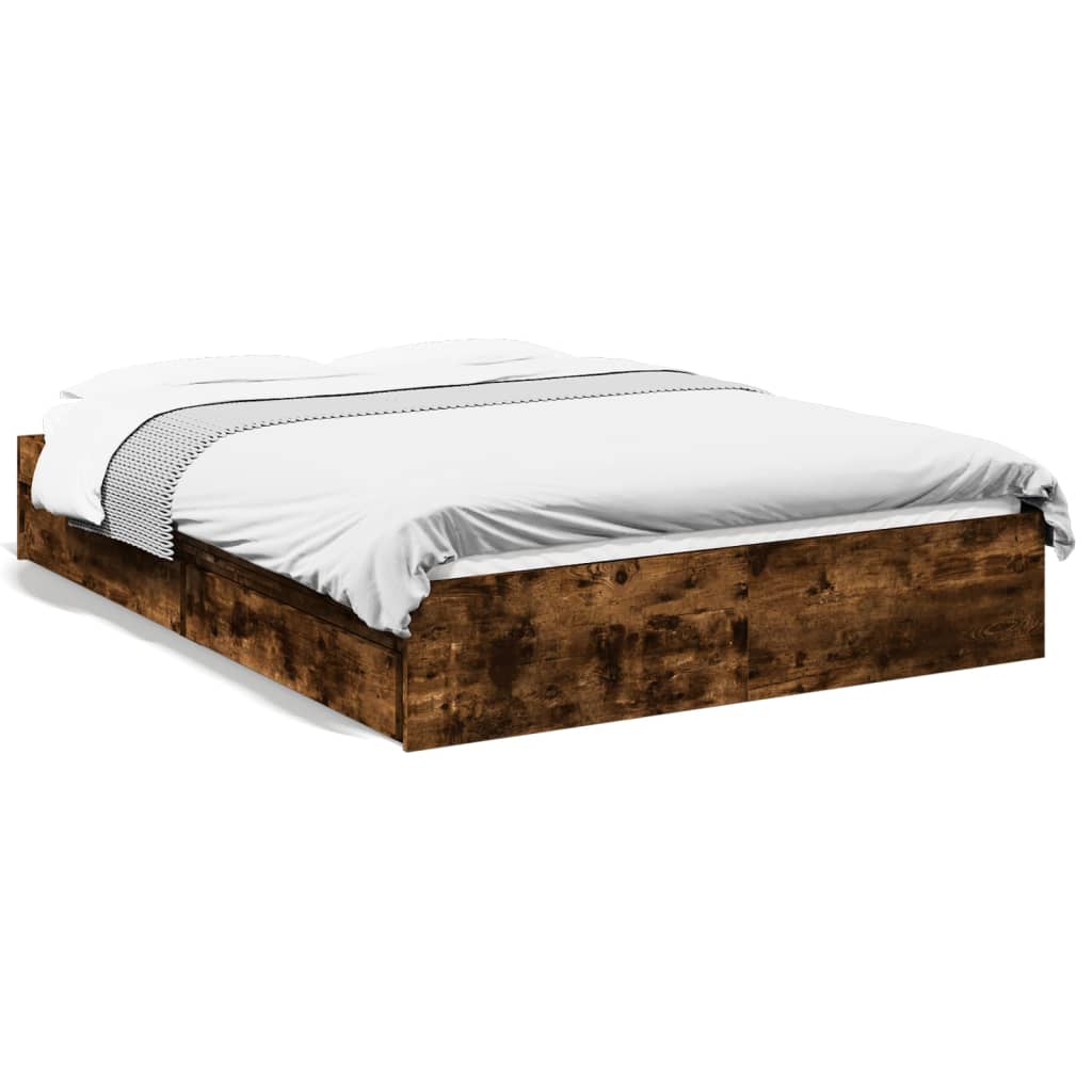 vidaXL Bed Frame with Drawers without Mattress Smoked Oak 120x200 cm