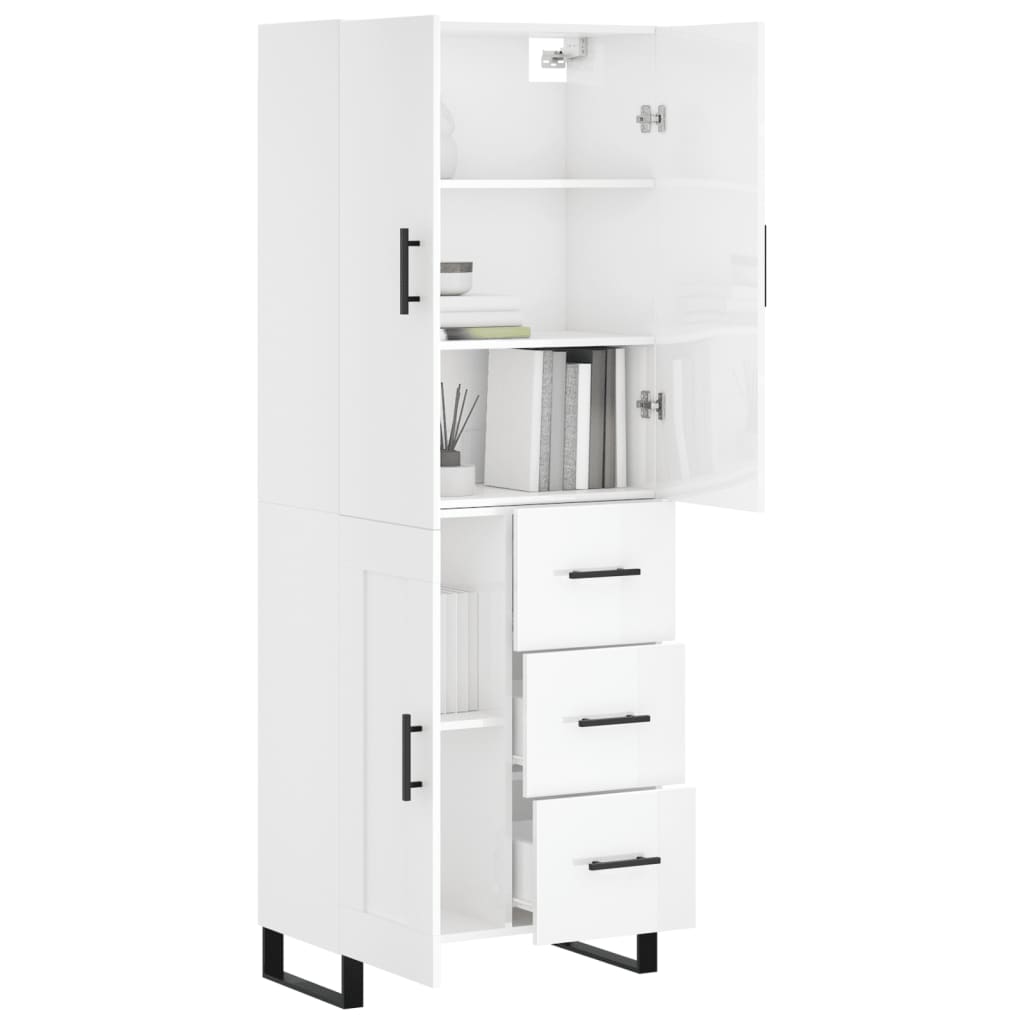 vidaXL Highboard High Gloss White 69.5x34x180 cm Engineered Wood