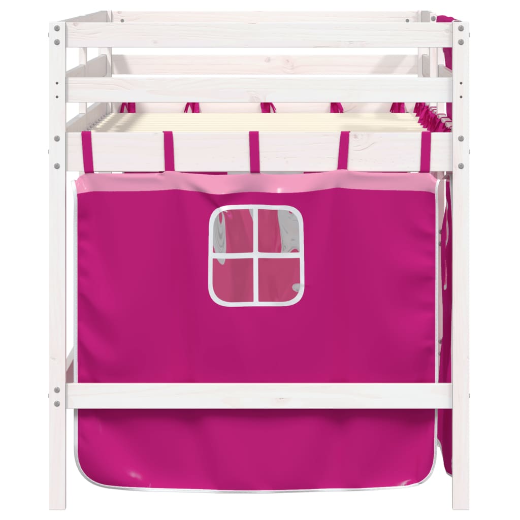 vidaXL Kids' Loft Bed with Curtains without Mattress Pink 80x200 cm