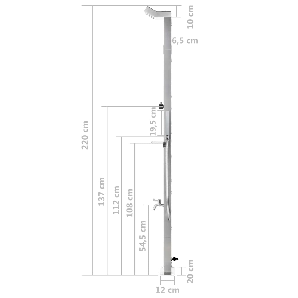 vidaXL Garden Shower with Brown Base 225 cm Stainless Steel