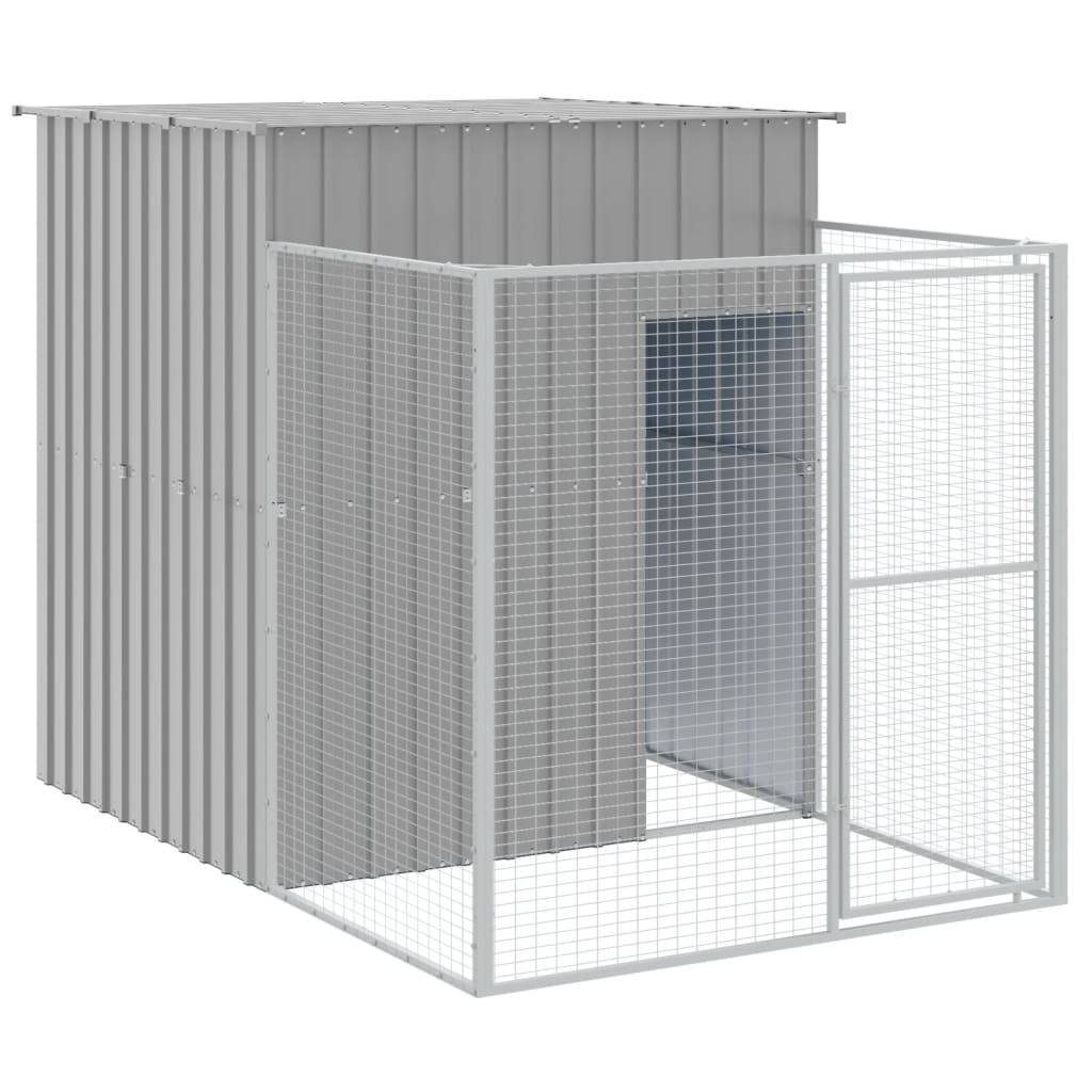 vidaXL Dog House with Run Light Grey 165x455x181 cm Galvanised Steel