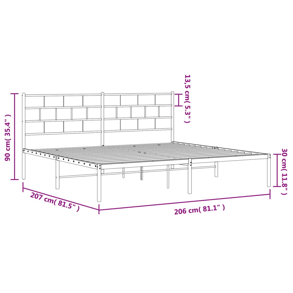 vidaXL Metal Bed Frame without Mattress with Headboard White 200x200 cm