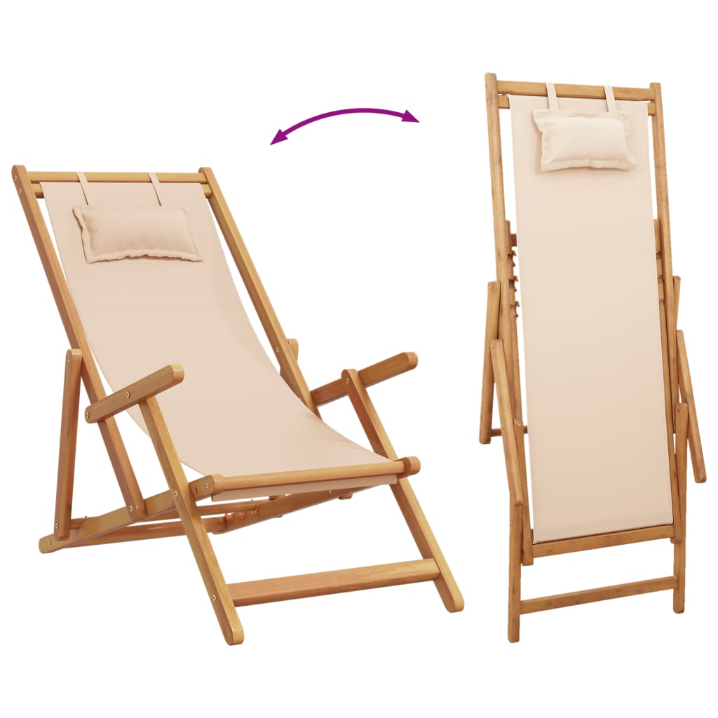 vidaXL Folding Beach Chairs 2 pcs Beige Fabric and Solid Wood